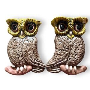 Set 2 Large Ceramic Arners Owl Plaques MCM Art Piece 70s Decorative
